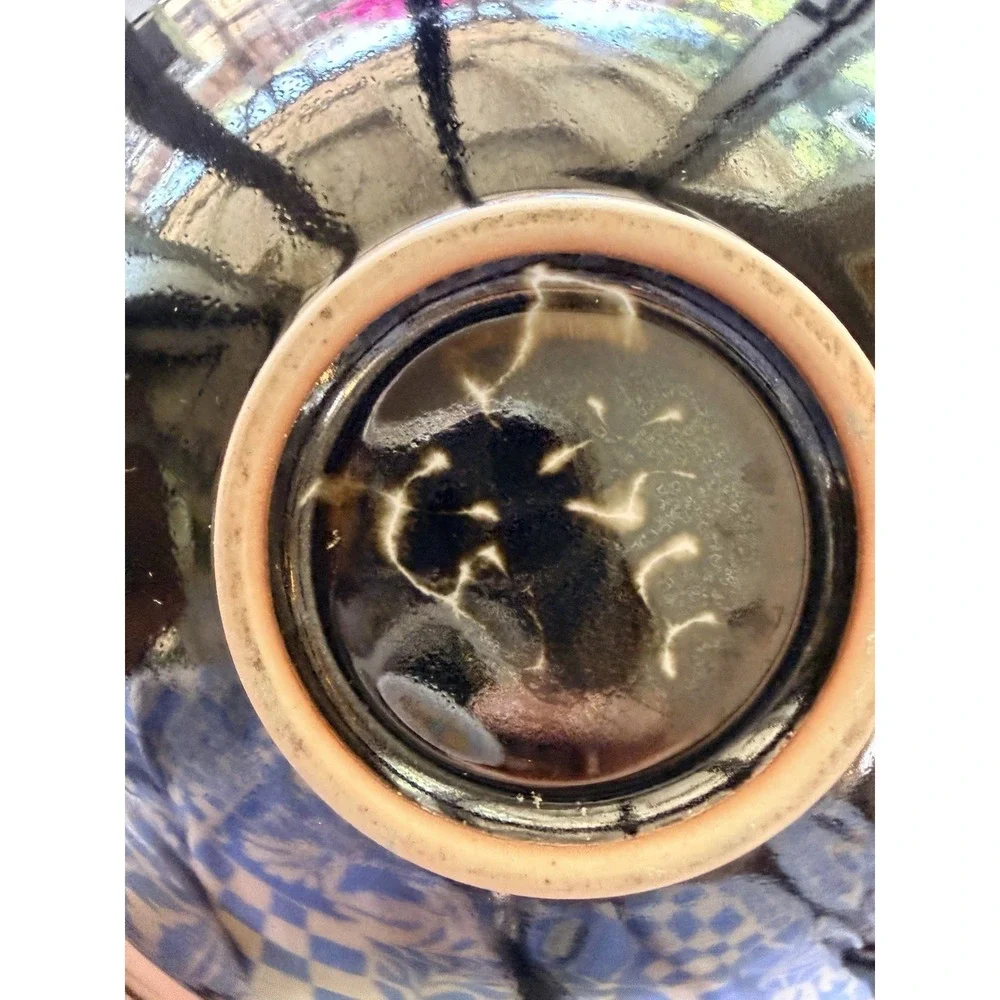 Vintage Studio Pottery Bowl Crystalline Glaze Brown Black Abstract 9
